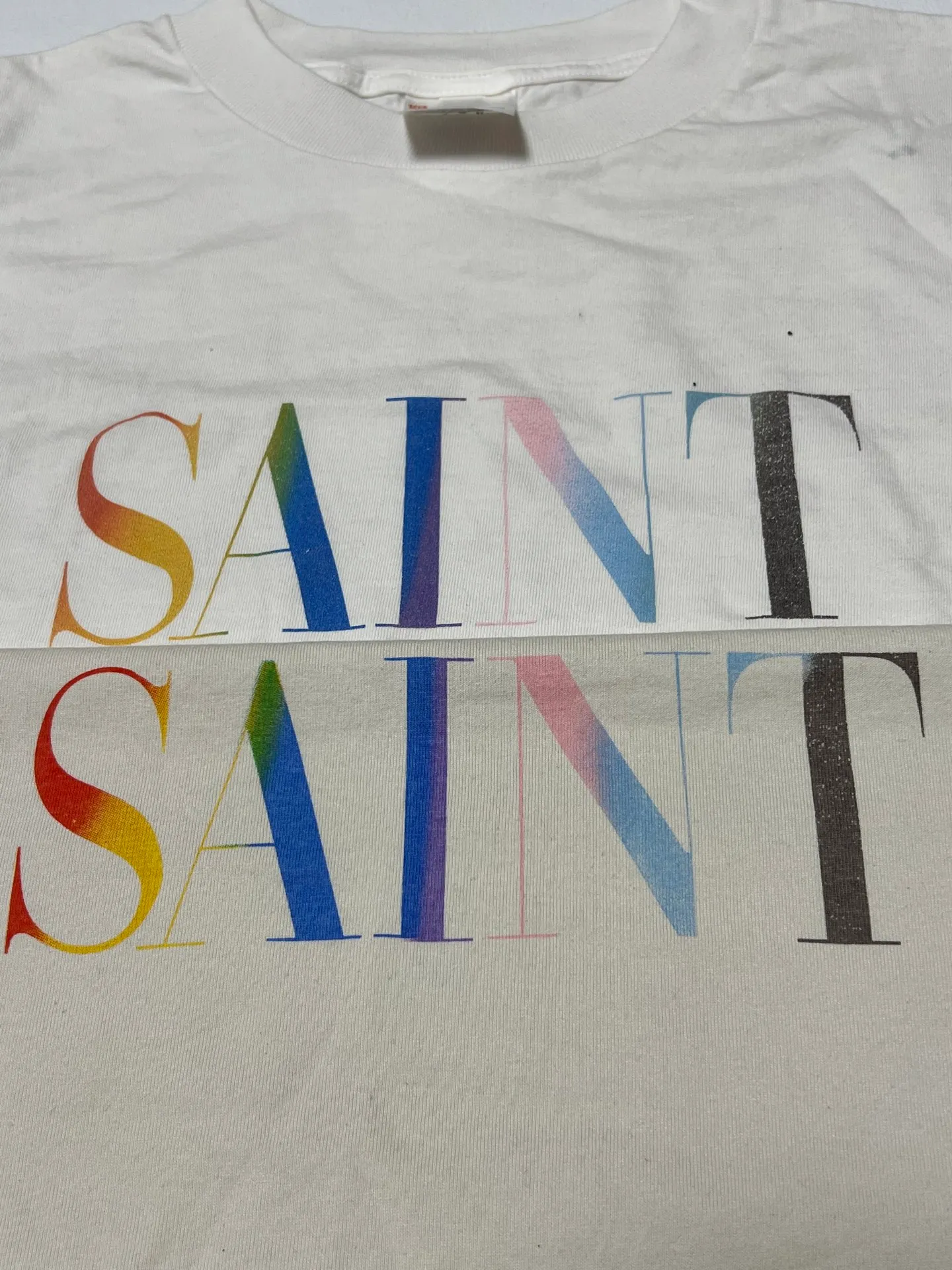 Printing proofing SAINT M×××××x RAINBOW SAINT SS TEE/WHT Rainbow SAINT LOGO/666 YEARS printed short sleeves off-white S-XL